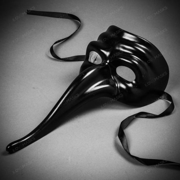 Zanni Long Nose Venetian MardiGras Mask Full Face Masquerade - Black - Picture 6 of 8